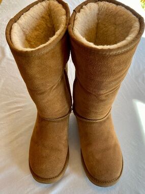 BearPaw Chestnut Brown Suede Shearling-Lined Mid-Calf Boots